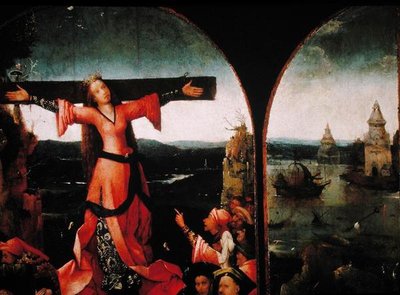 St. Liberata Triptykon (olie på panel) (detalje af 165417) af Hieronymus Bosch