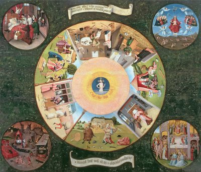 Bordplade af de syv dødssynder og de fire sidste ting (olie på panel) af Hieronymus Bosch