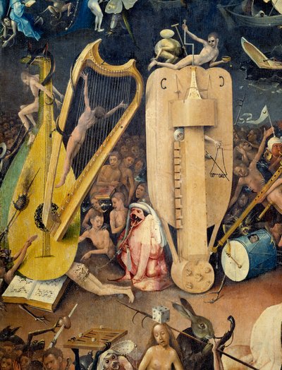Helvedesdetaljen af højre del af triptykonen "The Garden of Terrestrial Delices"" af Hieronymus Van Aken (Aken) dit Jerome Bosch (1450-1516) af Hieronymus Bosch