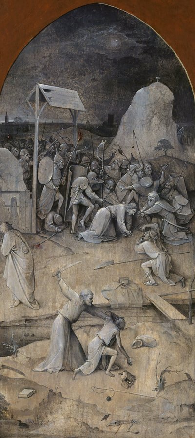 Fristelsen af Saint Anthony. Triptych, omvendt: Opfangningen af Kristus, 1500-1501. af Hieronymus Bosch