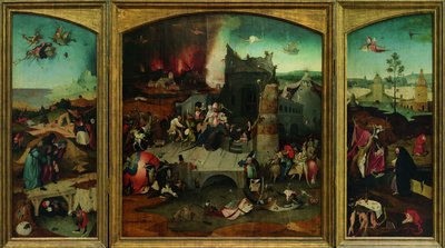 Sankt Anthonys fristelse. Høj opløsning gengivelse fra Google Art Project. Det øverste venstre hjørne skulle omsamples af Hieronymus Bosch