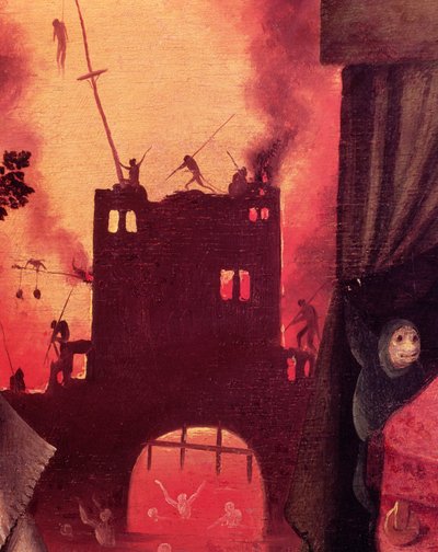 Tondals Vision, detalje af den brændende gateway-paneldetalje af 61761 af Hieronymus Bosch