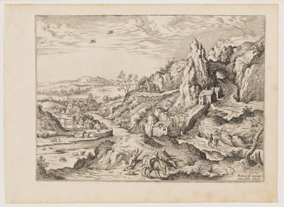 Abraham og Isak på vej til ofring, fra Landskaber med bibelske og mytologiske scener af Hieronymus Cock
