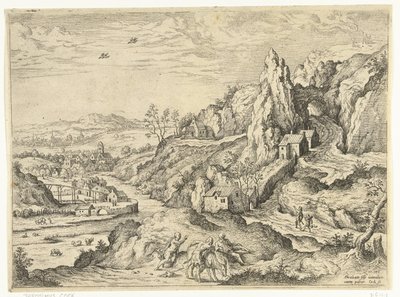 Abraham og Isak på vej til offerstedet Landskaber med bibelske og mytologiske scener (serietitel) af Hieronymus Cock