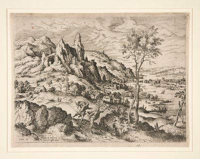 Daphne forfulgt af Apollo, fra Landskaber med bibelske og mytologiske scener af Hieronymus Cock