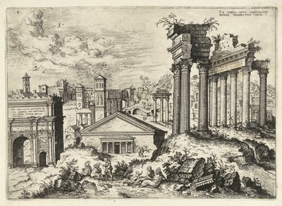 Udsigt over Forum Romanum fra Capitol Ex variis, apvd capitolvm rvinis (...) (titel på objekt) Romerske ruiner (serietitel) af Hieronymus Cock
