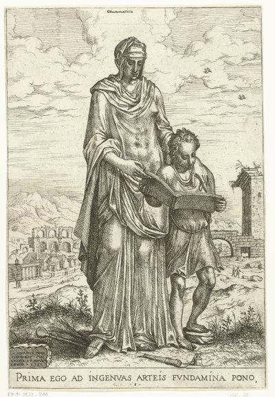 Grammatik (titel på objekt) Liberal arts og Minerva, Apollo og Industria (serietitel) af Hieronymus Cock