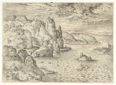 Hero og Leander Landskaber med bibelske og mytologiske scener (serietitel) af Hieronymus Cock