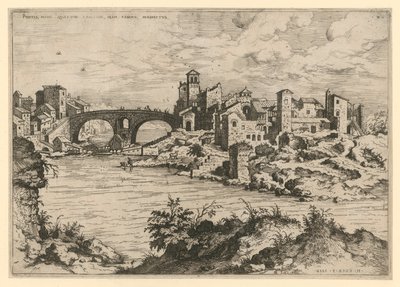 Ponte Quattro Capi og Tiberøen af Hieronymus Cock