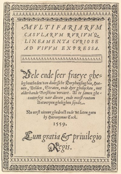Titelside for "Multifaria Casularum" af Hieronymus Cock