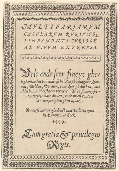 Titelsiden til »Multifariarum Casularum« af Hieronymus Cock