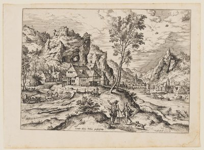 Tobias med englen og hunden, fra Landskaber med bibelske og mytologiske scener af Hieronymus Cock