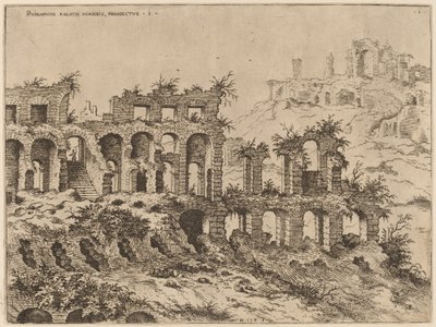 Udsigt over Colosseum med Palatinen i baggrunden af Hieronymus Cock