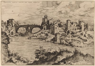 Udsigt over Ponte Quattro Capi og Tiberens ø af Hieronymus Cock