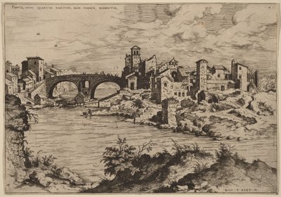 Udsigt over Ponte Quattro Capi og Tiberøen af Hieronymus Cock