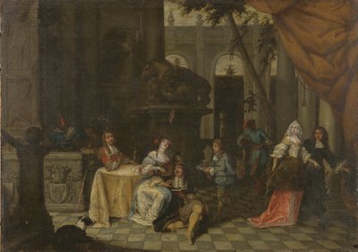 Elegant selskab på en terrasse, 1669 af Hieronymus Janssens