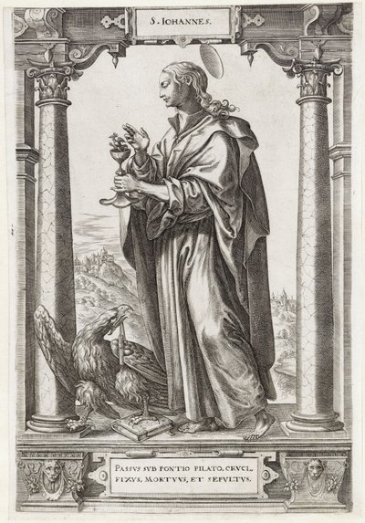 Sankt Johannes Evangelisten S. Iohannes (titel på objekt) Kristus og de tolv apostle og St. Paul (serietitel) af Hieronymus Wierix