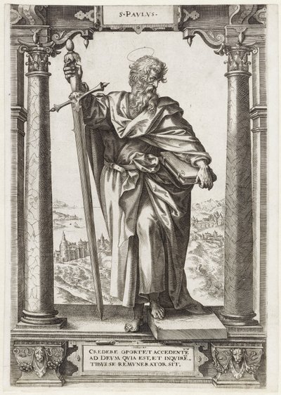 Sankt Paulus af Tarsus S. Pavlvs (titel på objekt) Kristus og de tolv apostle og St. Paul (serietitel) af Hieronymus Wierix