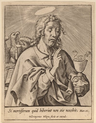Hvis de drak det, der var dødbringende... (Sankt Johannes evangelisten) af Hieronymus Wierix