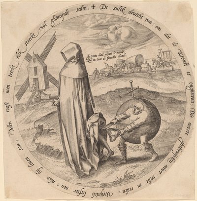Misantropen plyndret af verden af Hieronymus Wierix after Pieter Bruegel the Elder