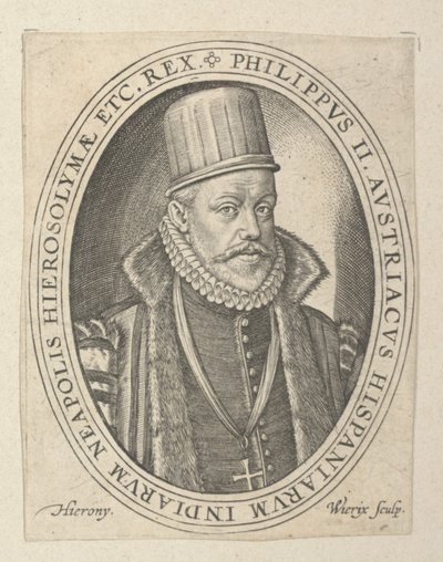 Filip II af Spanien, slutningen af det 16.-begyndelsen af det 17. århundrede (gravering) af Hieronymus or Jerome Wierix
