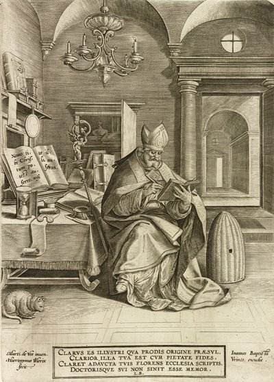 Saint Ambrose, fra serien The Four Fathers of the Church, pub. 1586 af Hieronymus or Jerome Wierix
