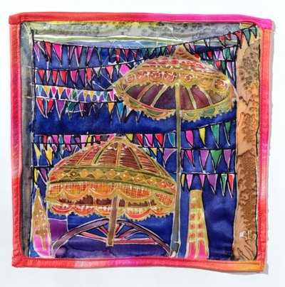 Balinesiske parasoller, 2005 (farvestoffer på silke) af Hilary Simon