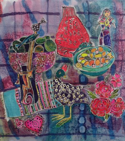 Guatemalanske artefakter, 2006 (farvestoffer på silke) af Hilary Simon