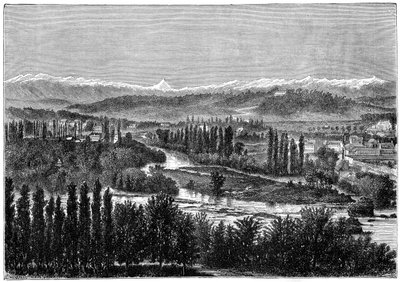 Pyrenæerne set fra terrassen på slottet i Pau, Frankrig, 1879 af Hildibrand