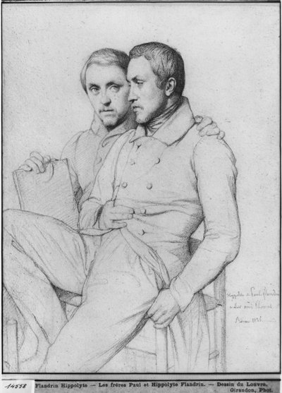 Dobbeltportræt af Hippolyte og Paul Flandrin, 1835 (sort bly på papir) af Hippolyte Flandrin