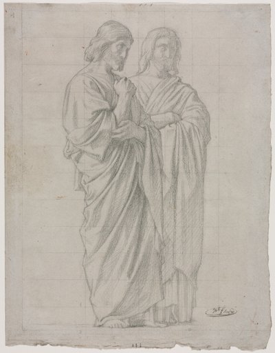 To stående skikkelser (Studie for den venstre del af Apostlenes Mission) af Hippolyte Jean Flandrin