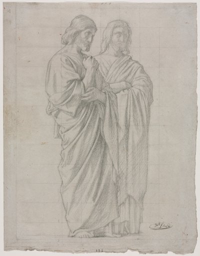 Studie af to stående figurer for den venstre sektion af Apostlenes mission, 1860. af Hippolyte Jean Flandrin