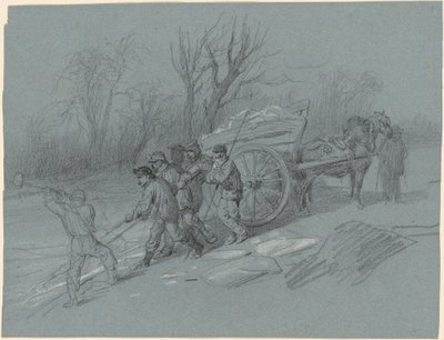Håndværkere, der samler is ved vandkanten af Hippolyte Lalaisse
