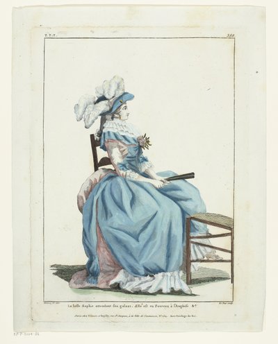 Galleri for fransk mode og kostumer 1787, TTT.388: Den smukke Sophie venter... af Hippolyte Le Bas