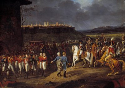 Kampagne for Spanien: "" Kejser Napoleon I blev introduceret i Astorga, Spanien, engelske fanger og beordrede dem til at blive behandlet med særlig omhu, januar 1809" Detaljer. Maleri af Hippolyte Lecomte (1781-1857) 1810 søn. 1,13x1,52 m af Hippolyte Lecomte