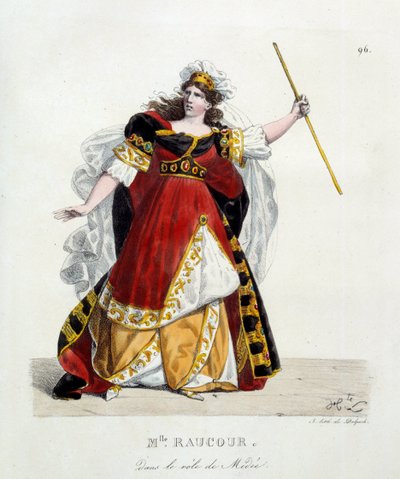 Den franske skuespillerinde Mademoiselle Raucourt (død 1815) i rollen som Medee i Comedie Francaise; Litografi af Hippolyte Lecomte (1781-1857) af Hippolyte Lecomte