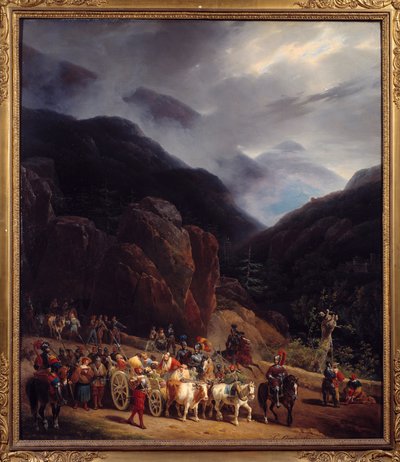 Tilbagekomsten af slaget ved Marignan Armees af Francois I vender tilbage fra Marignan (Maregnano) den 14/09/1515. Maleri af Hippolyte Lecomte (1781-1857) 1829 søn. 0,54x0,65 m Bourg En Bresse. Brou Museum af Hippolyte Lecomte