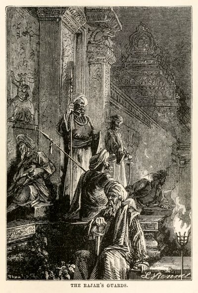 Rajahs vagter, fra Jorden rundt på 80 dage af Jules Verne (1828-1905), graveret af Adolphe François Pannemaker (1822-1900), 1873 af Hippolyte Leon after Benett