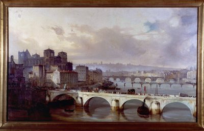 Procession passerer på broen til ærkebispedømmet i Lyon - maleri af Hyppolyte Leymarie, ca. 1835-1840, Gadagne-museet i Lyon. af Hippolyte Leymarie