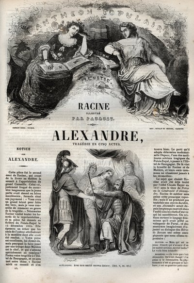 Alexander den Store tragedie i fem akter - indgravering i "" Værker af Jean Racine"" illustreret af Pauquet og opslag af Emile de La Bedolliere - 1851 af Hippolyte Louis Pauquet