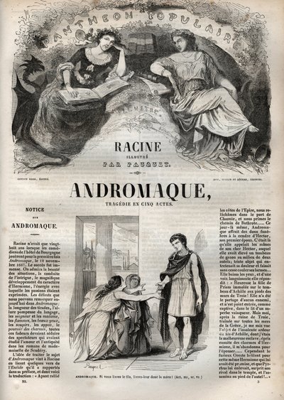Andromaque tragedie i fem akter - indgravering i "" Oeuvres de Jean Racine"" illustreret af Pauquet og opslag af Emile de La Bedolliere - 1851 af Hippolyte Louis Pauquet