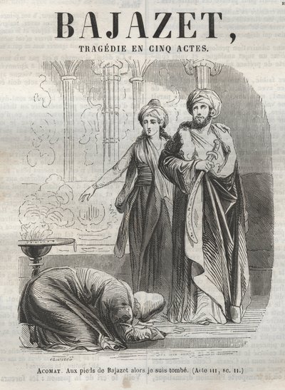 Bajazet-tragedie i fem akter af Jean Racine indgravering i "" Oeuvres de Jean Racine"" illustreret af Pauquet og opslag af Emile de La Bedolliere - 1851 af Hippolyte Louis Pauquet