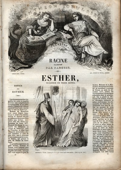 Illustration til "Esther" af Jean Racine - indgravering i "" Works of Jean Racine"" illustreret af Pauquet og opslag af Emile de La Bedolliere - 1851 af Hippolyte Louis Pauquet