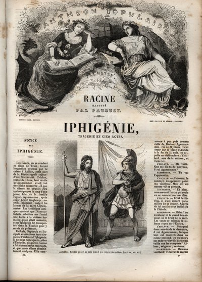 Iphigenie tragedie af Jean Racine - indgravering i "" Oeuvres de Jean Racine"" illustreret af Pauquet og opslag af Emile de La Bedolliere - 1851 af Hippolyte Louis Pauquet