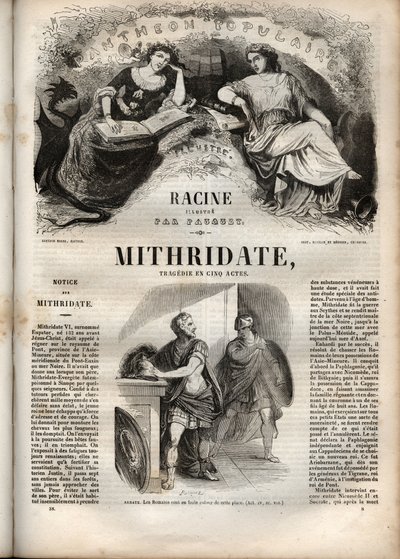 Mithridate tragedie i fem akter af Jean Racine - indgravering i "" Oeuvres de Jean Racine"" illustreret af Pauquet og opslag af Emile de La Bedolliere - 1851 af Hippolyte Louis Pauquet