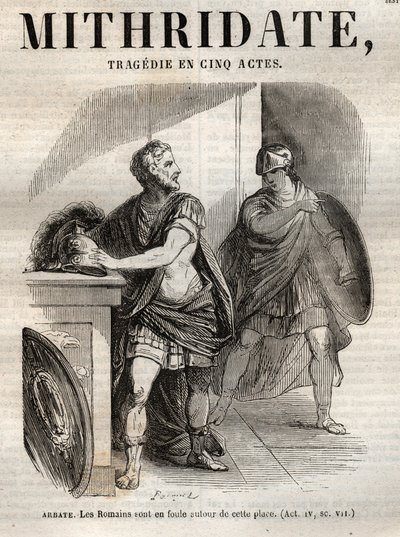 Mithridate tragedie i fem akter af Jean Racine - indgravering i "" Oeuvres de Jean Racine"" illustreret af Pauquet og opslag af Emile de La Bedolliere - 1851 af Hippolyte Louis Pauquet
