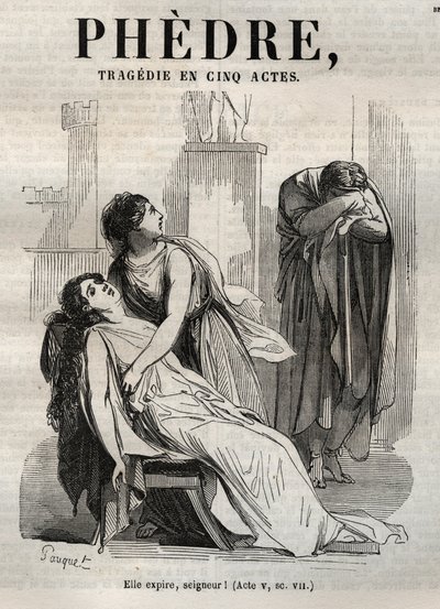 Phedre, af Jean Racine (1639-1699 - indgravering i "" værker af Jean Racine"" illustreret af Pauquet og opslag af Emile de La Bedolliere - 1851 af Hippolyte Louis Pauquet
