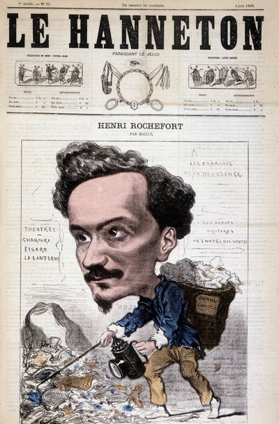 Tegneserie af Henri Rochefort (1831-1913), fransk journalist, forfatter og politiker. I Le Hanneton, 4. juni af Hippolyte Mailly