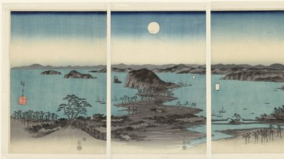 Aftenpanorama af de otte udsigter over Kanazawa i Musashi-provinsen Buyo Kanazawa hassho yakei (titel på objekt) Sne, måne og blomster (serietitel) Setsugekka (serietitel) af Hiroshige (I) , Utagawa