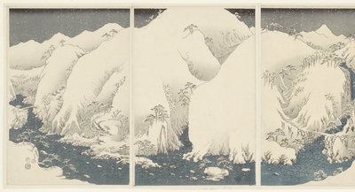 Bjerge og floder langs Kiso-ruten Kisoji no yamakawa (titel på objekt) Sne, måne og blomster (serietitel) Setsugekka (serietitel) af Hiroshige (I) , Utagawa